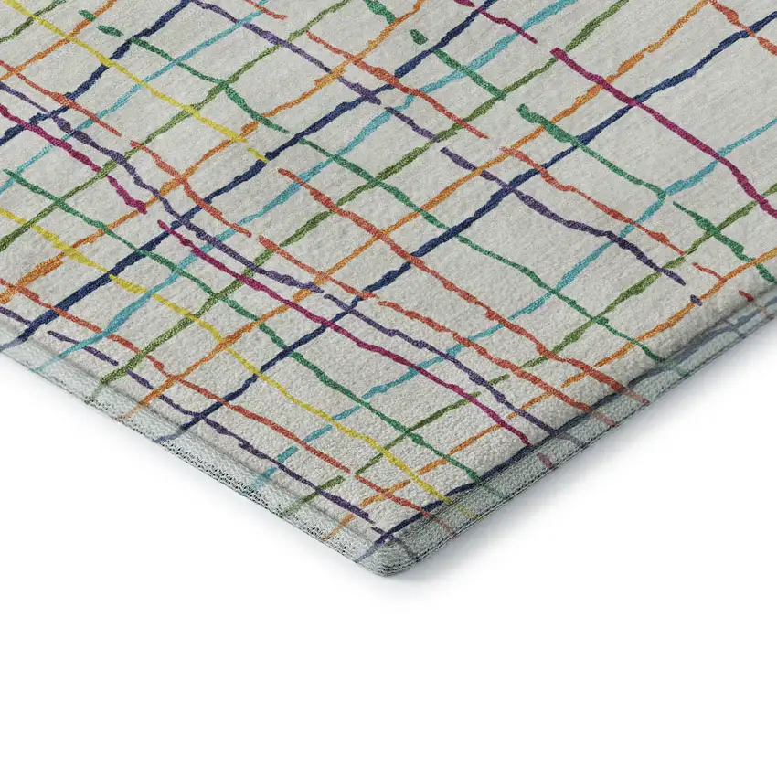 White Yellow Green And Pink Striped Washable Area Rug With UV Protection Photo 6