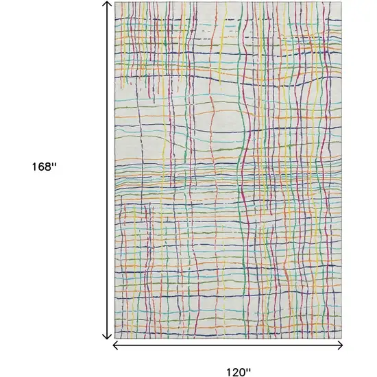 White Yellow Green And Pink Striped Washable Area Rug With UV Protection Photo 9