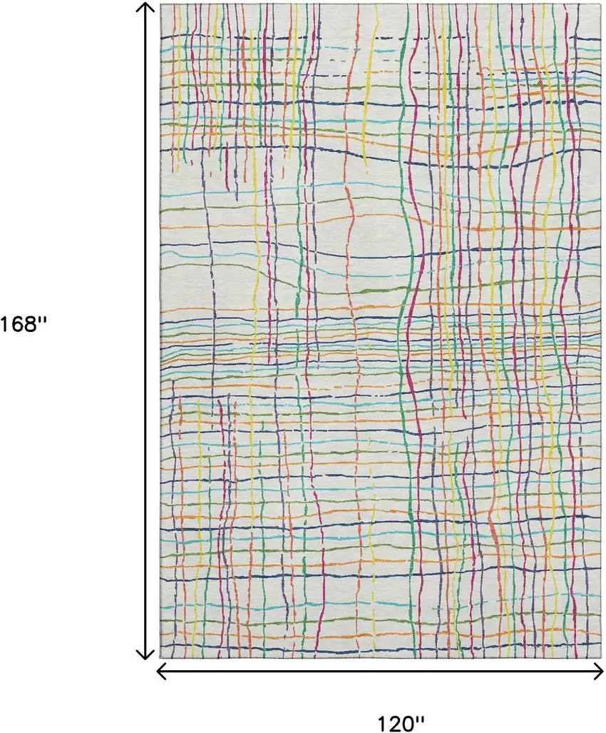 White Yellow Green And Pink Striped Washable Area Rug With UV Protection Photo 9