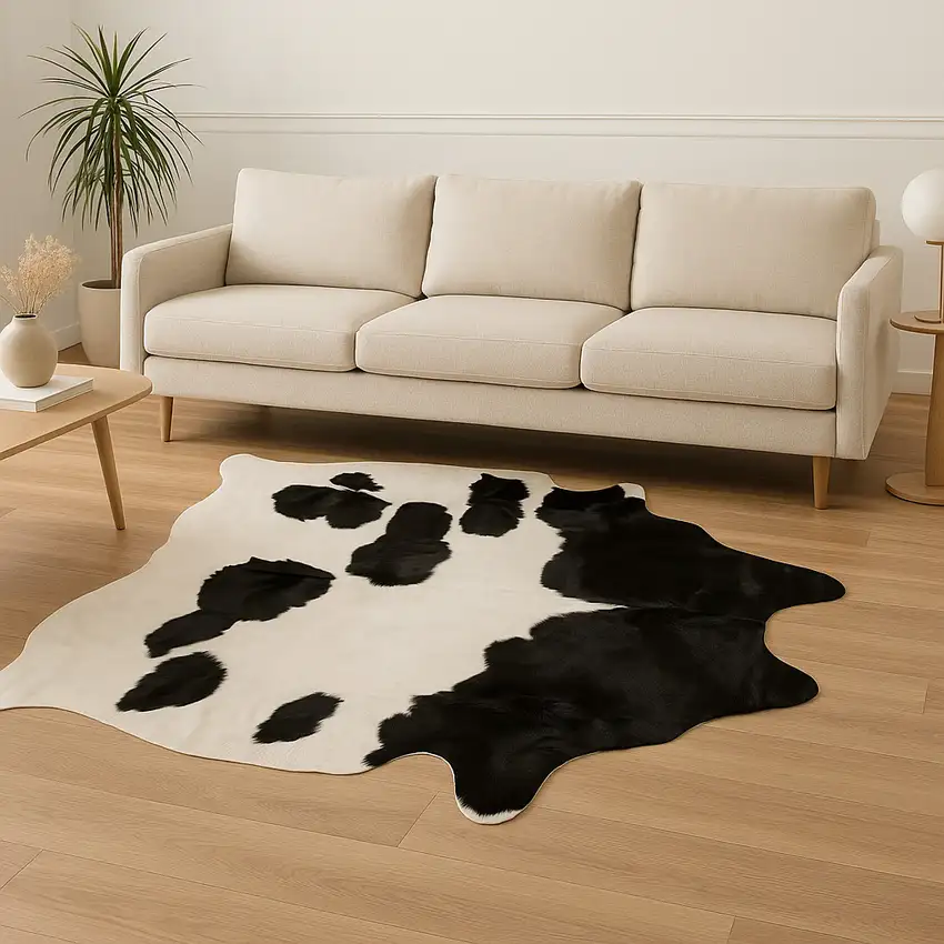 Black And White Cowhide Cowhide Print Area Rug Photo 1