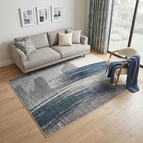 White And Blue Abstract Strokes Area Rug Photo 1