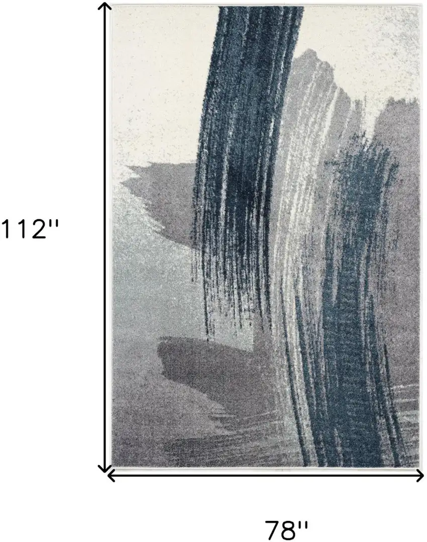 White And Blue Abstract Strokes Area Rug Photo 6