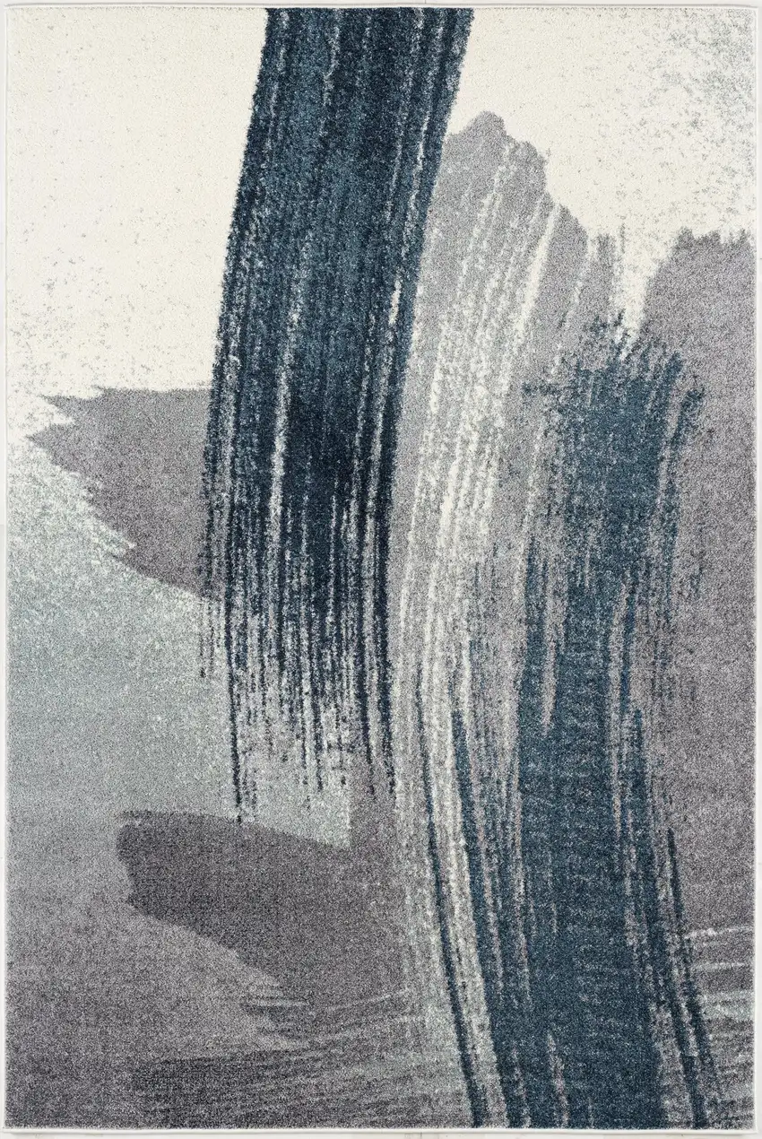 White and Blue Abstract Strokes Area Rug Photo 6