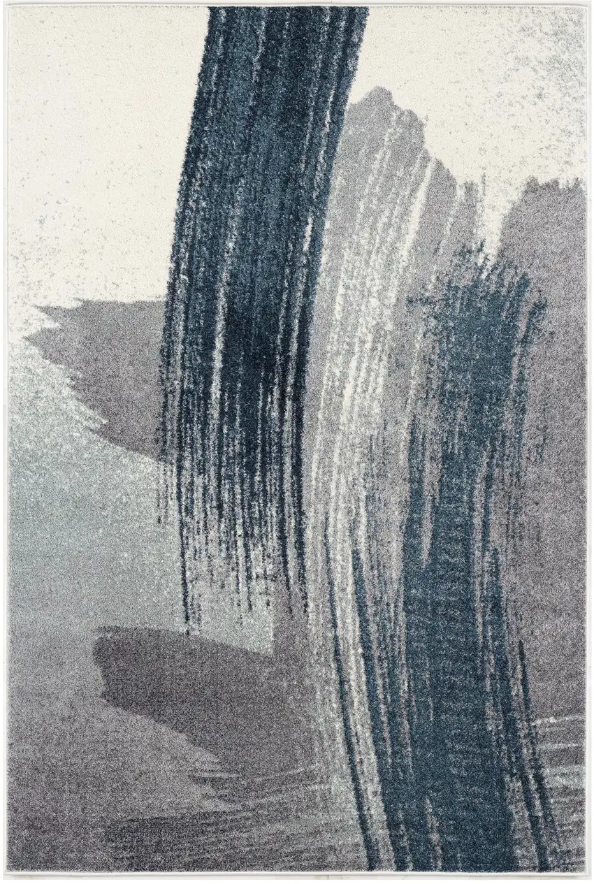White And Blue Abstract Strokes Area Rug Photo 2