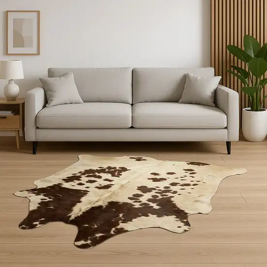 Brown And White Cowhide Cowhide Print Area Rug Photo 1