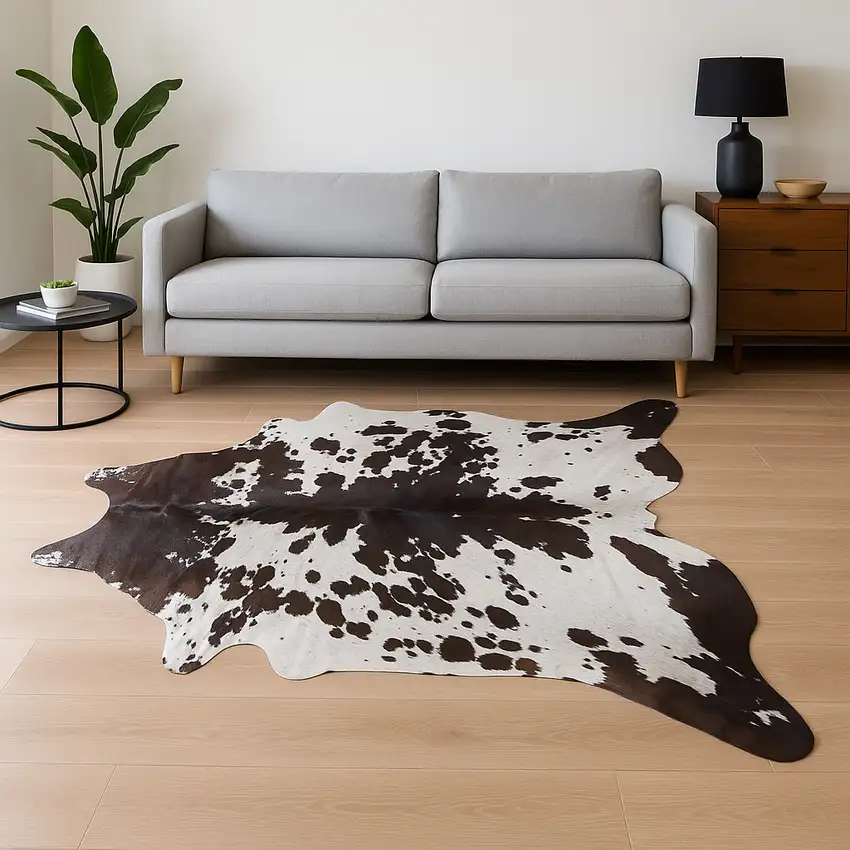 Brown And White Cowhide Cowhide Print Area Rug Photo 1
