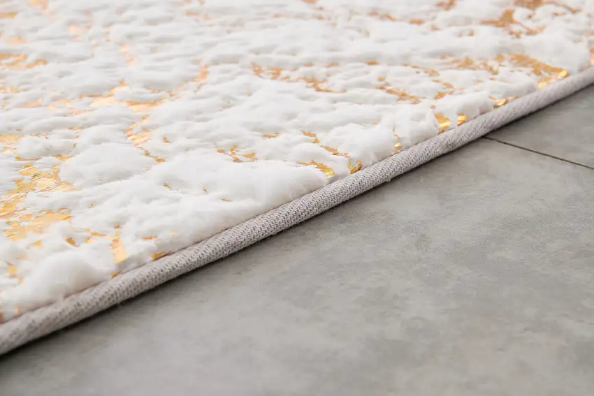 White and Gold Faux Fur Abstract Shag Non Skid Area Rug Photo 5