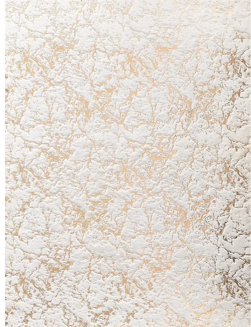White and Gold Faux Fur Abstract Shag Non Skid Area Rug Photo 2