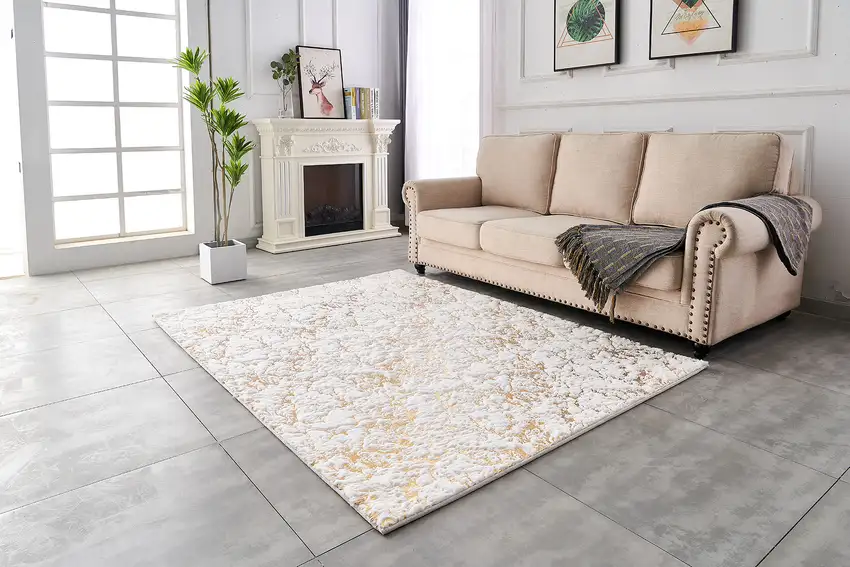 White and Gold Faux Fur Abstract Shag Non Skid Area Rug Photo 9