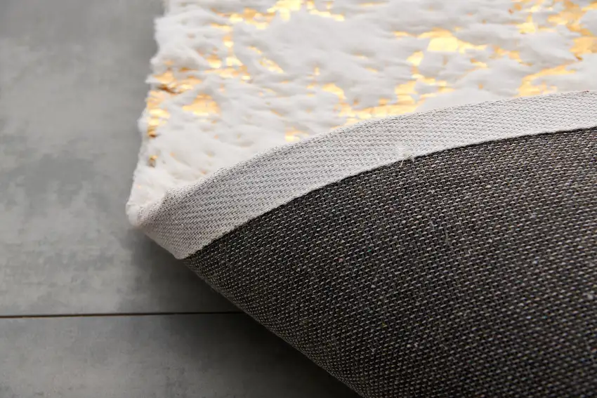 White and Gold Faux Fur Abstract Shag Non Skid Area Rug Photo 7