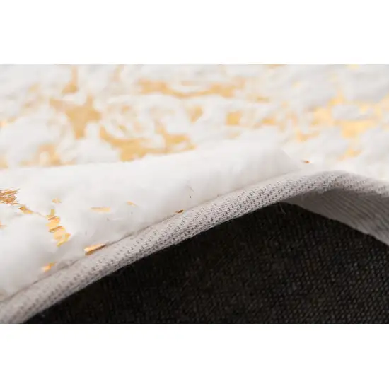White and Gold Faux Fur Abstract Shag Non Skid Area Rug Photo 6