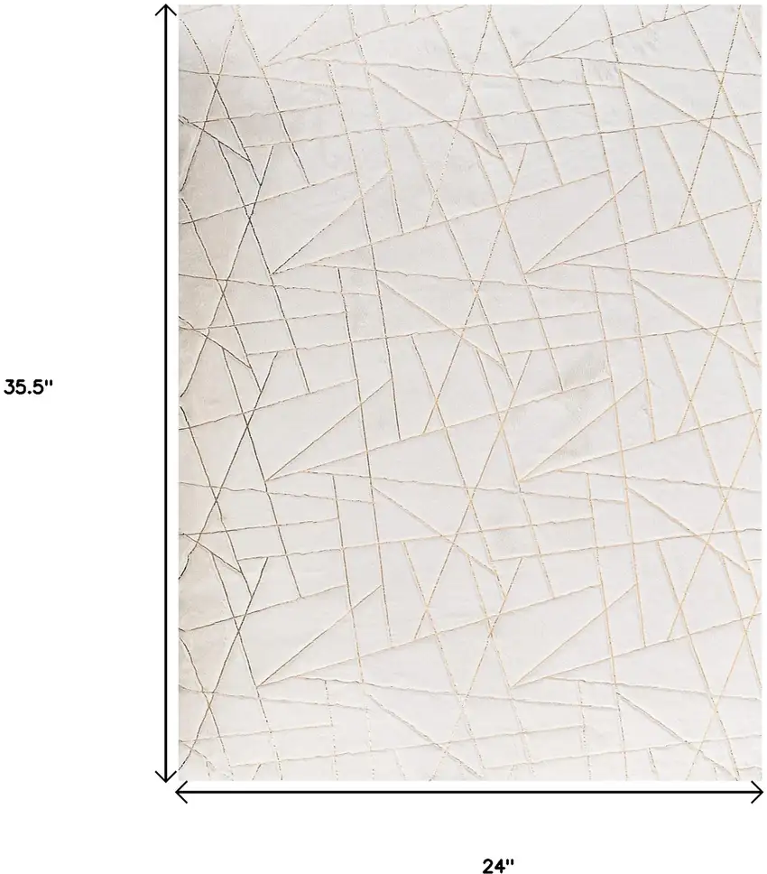 White and Gold Faux Fur Abstract Shag Non Skid Area Rug Photo 3