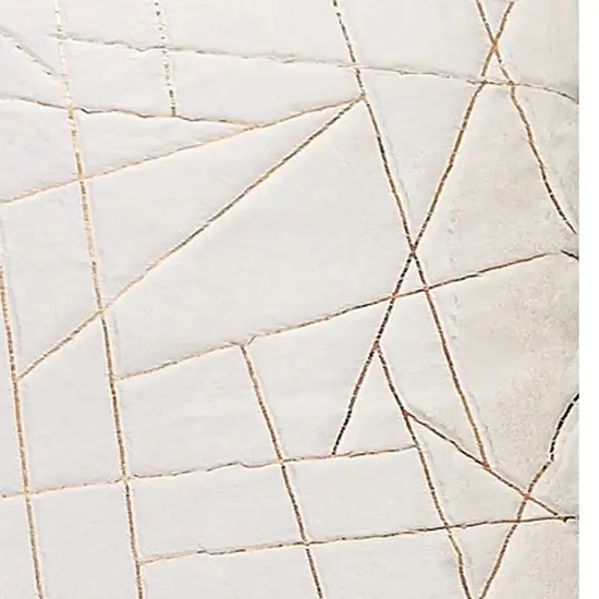White and Gold Faux Fur Abstract Shag Non Skid Area Rug Photo 5