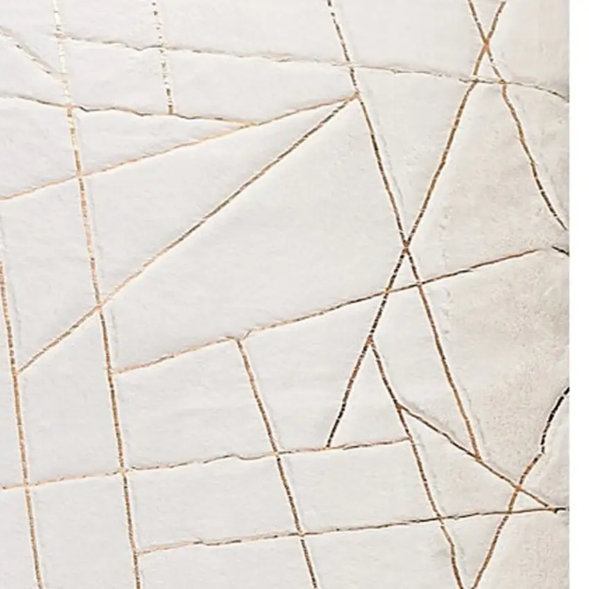 White and Gold Faux Fur Abstract Shag Non Skid Area Rug Photo 5