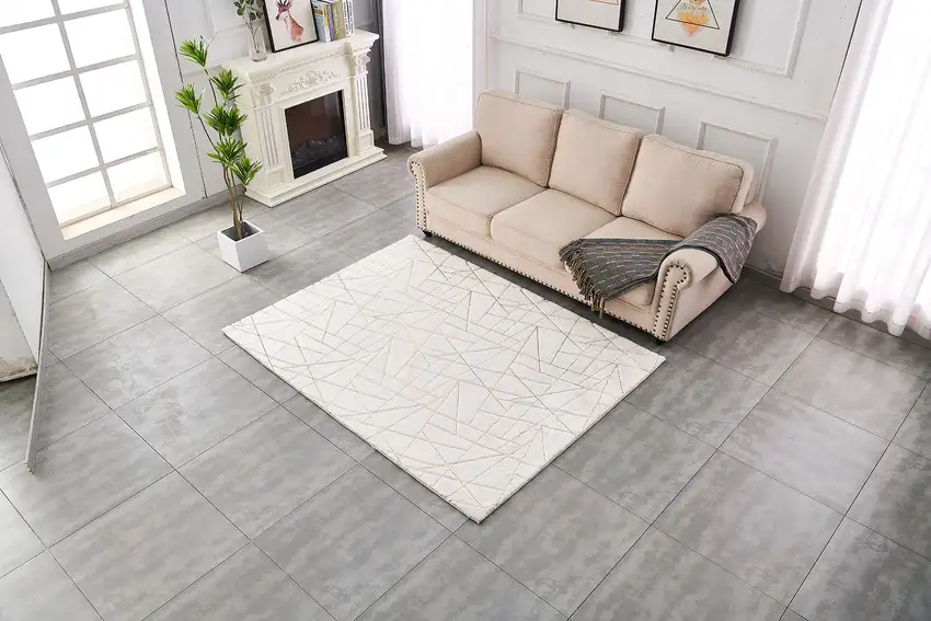 White and Gold Faux Fur Abstract Shag Non Skid Area Rug Photo 9