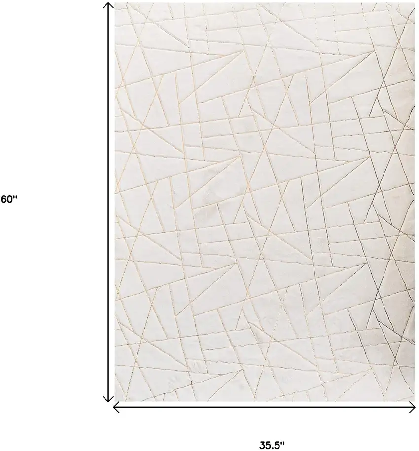 White and Gold Faux Fur Abstract Shag Non Skid Area Rug Photo 3