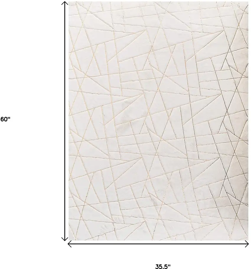 White and Gold Faux Fur Abstract Shag Non Skid Area Rug Photo 3