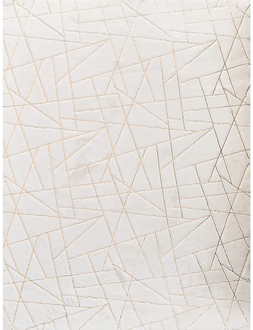 White and Gold Faux Fur Abstract Shag Non Skid Area Rug Photo 2