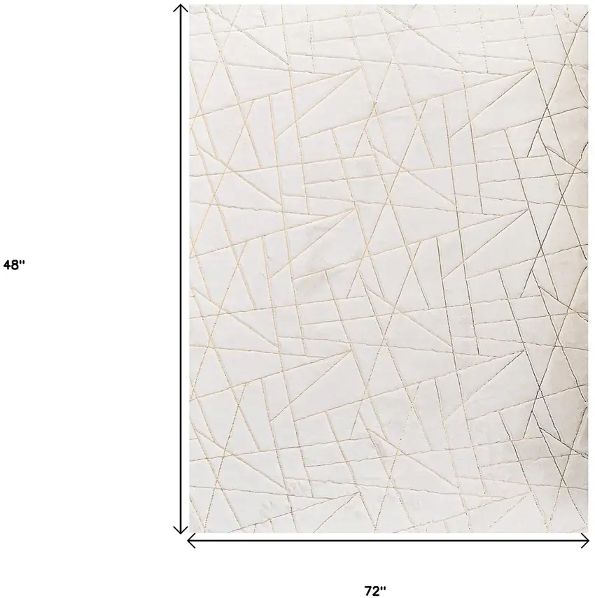 White and Gold Faux Fur Abstract Shag Non Skid Area Rug Photo 3