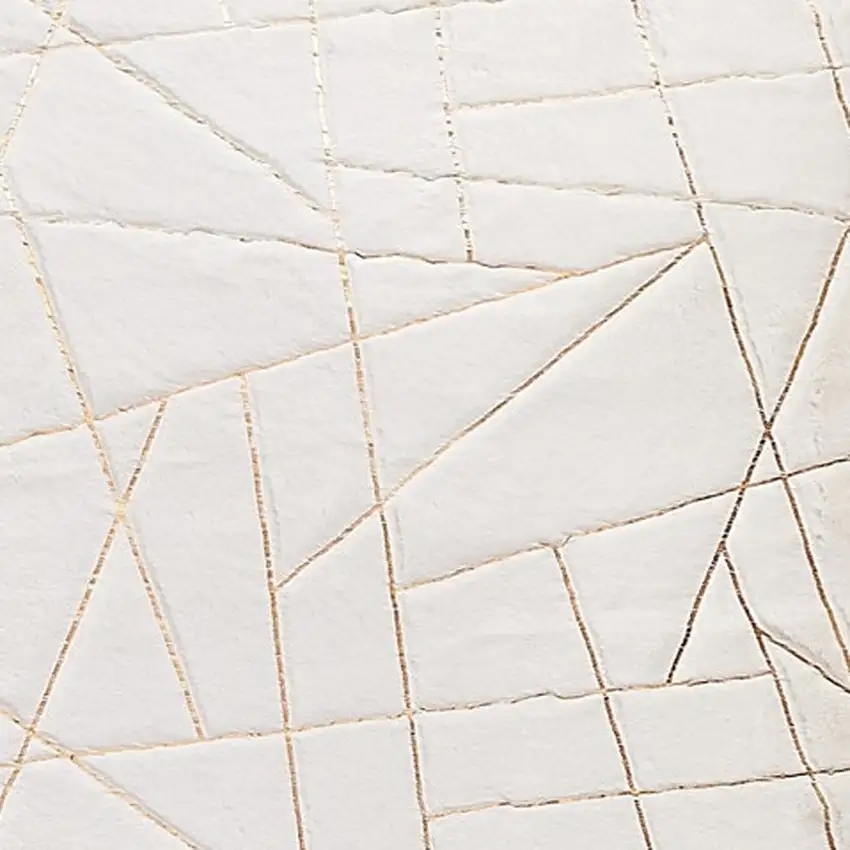 White and Gold Faux Fur Abstract Shag Non Skid Area Rug Photo 4