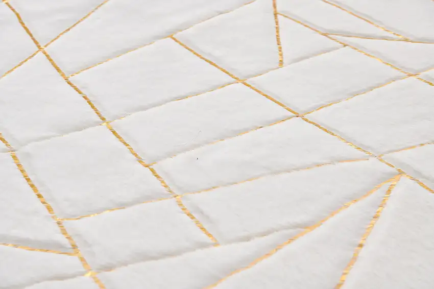 White and Gold Faux Fur Abstract Shag Non Skid Area Rug Photo 3