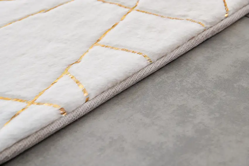 White and Gold Faux Fur Abstract Shag Non Skid Area Rug Photo 5