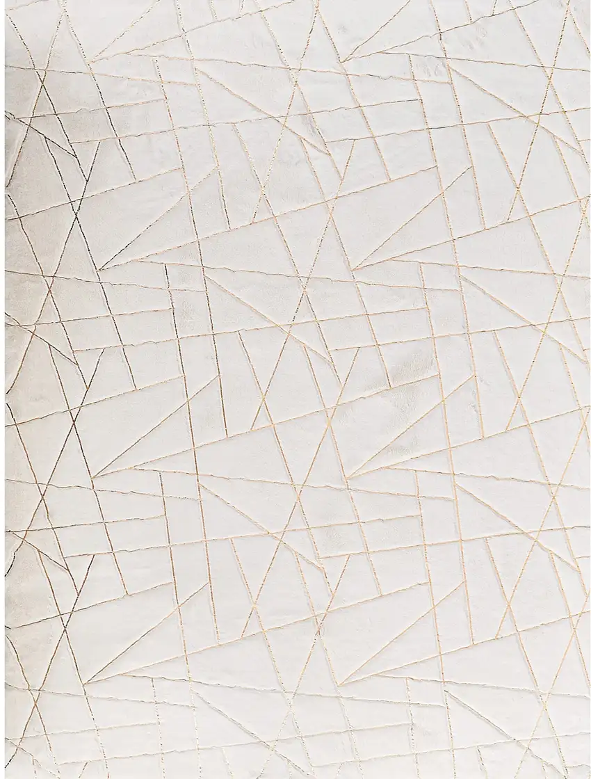White and Gold Faux Fur Abstract Shag Non Skid Area Rug Photo 1
