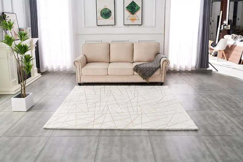 White and Gold Faux Fur Abstract Shag Non Skid Area Rug Photo 9