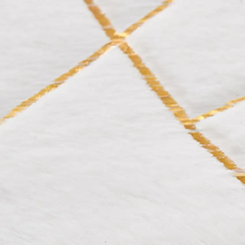 White and Gold Faux Sheepskin Abstract Geometric Machine Tufted Washable Non Skid Area Rug Photo 4
