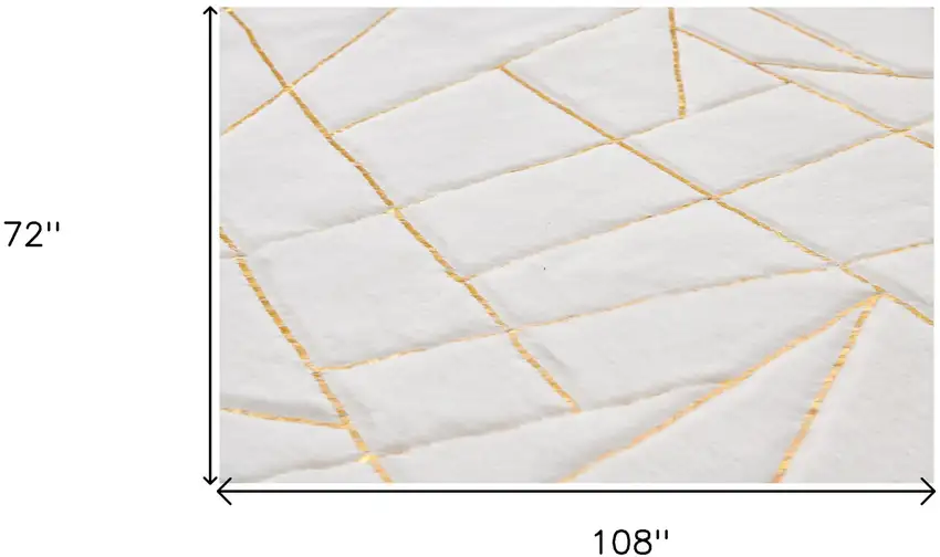 White and Gold Faux Sheepskin Abstract Geometric Machine Tufted Washable Non Skid Area Rug Photo 3
