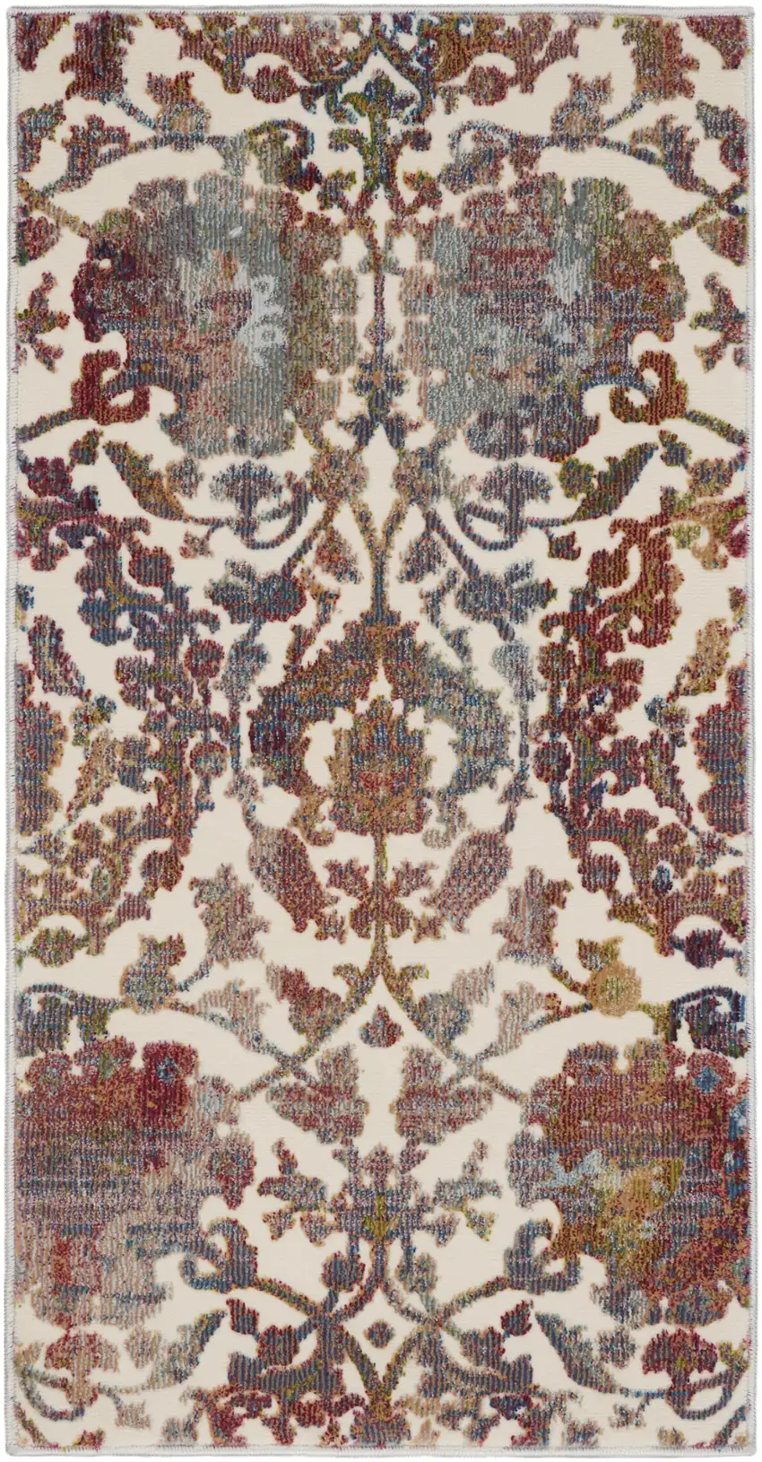 White and Golden Brown Floral Distressed Non Skid Area Rug Photo 9