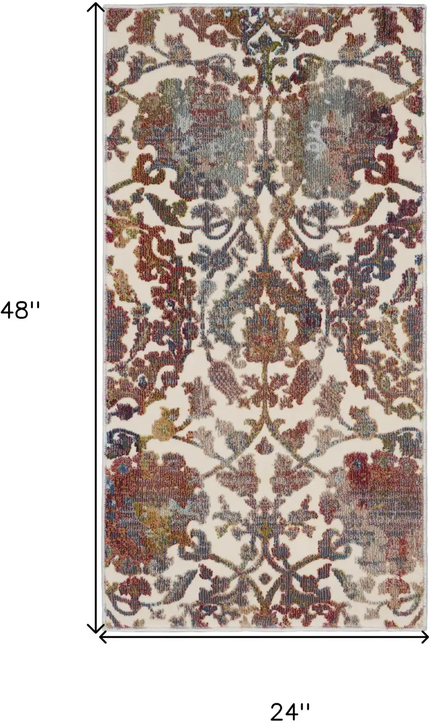White and Golden Brown Floral Distressed Non Skid Area Rug Photo 3