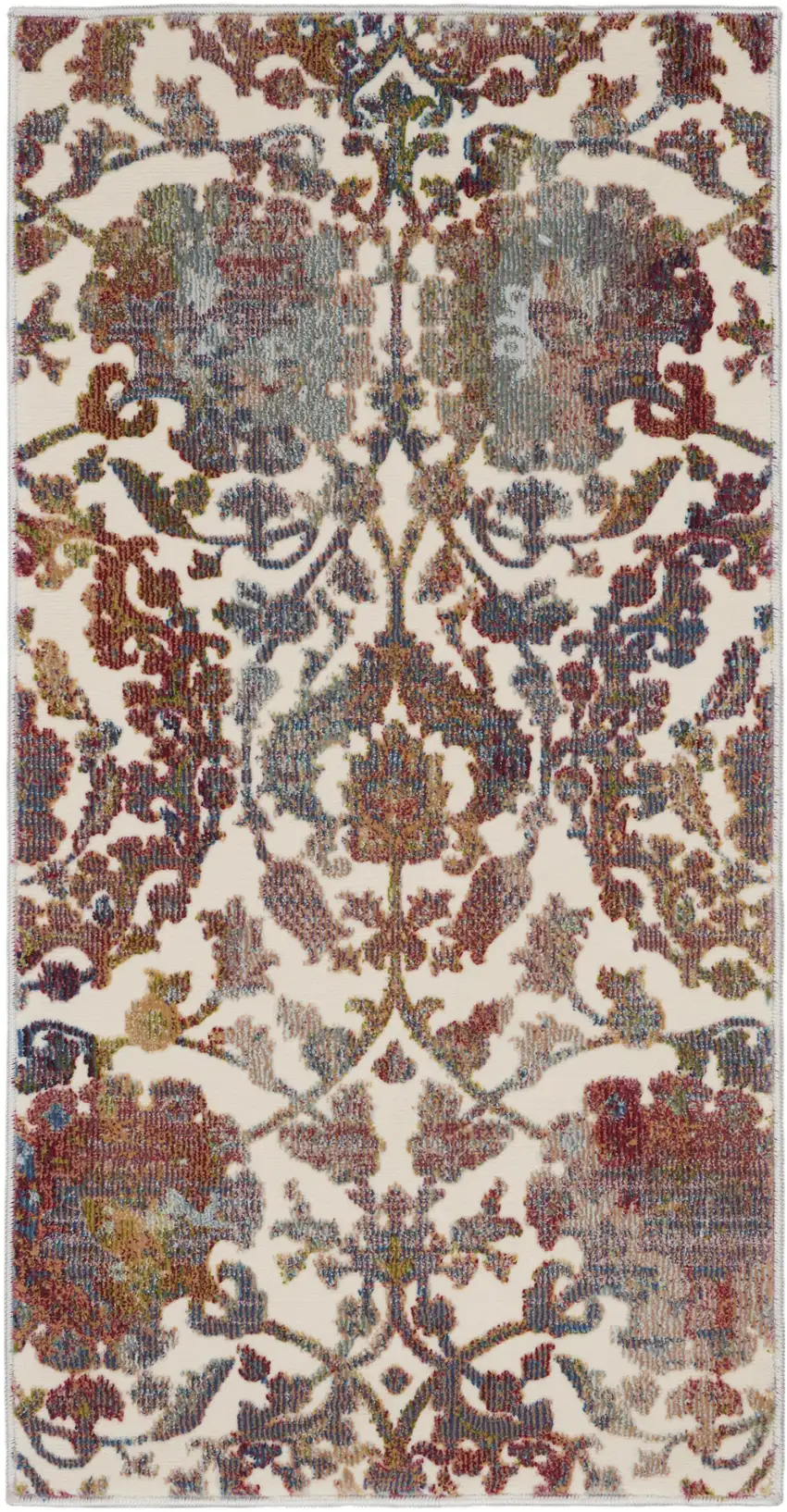 White and Golden Brown Floral Distressed Non Skid Area Rug Photo 2
