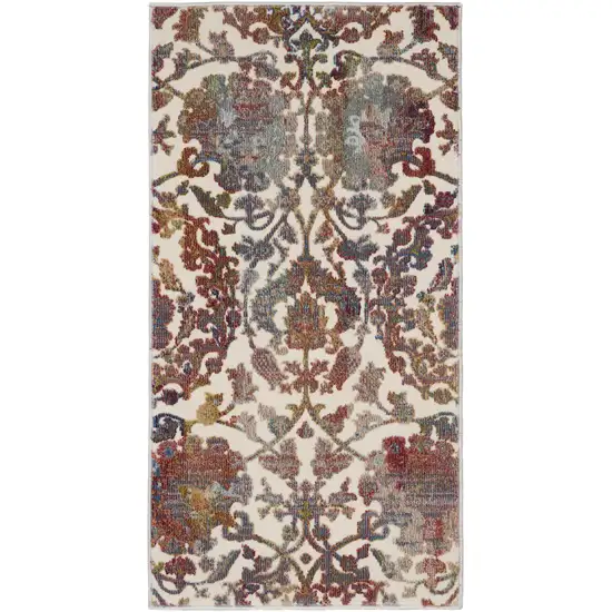 White and Golden Brown Floral Distressed Non Skid Area Rug Photo 8
