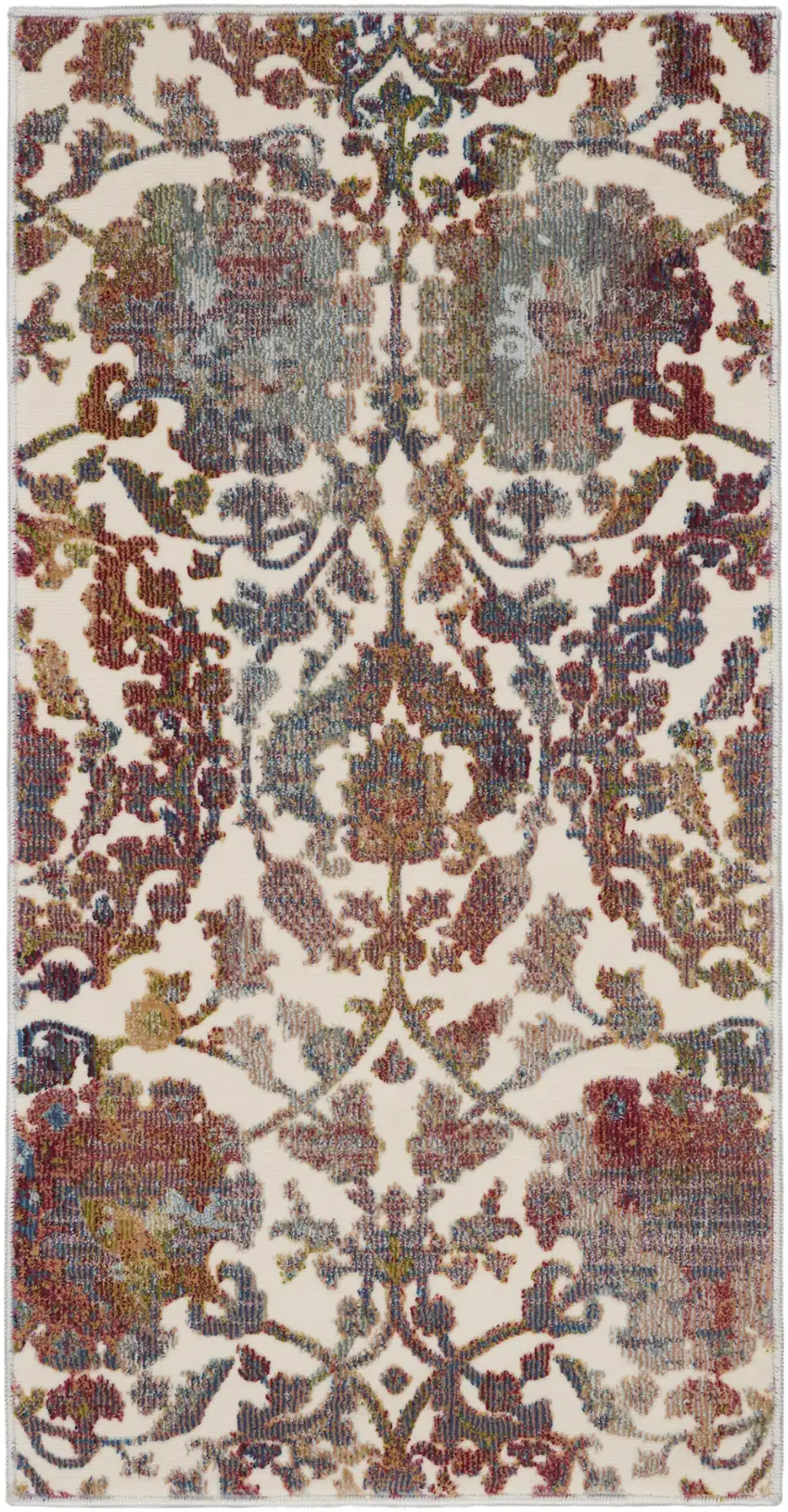 White and Golden Brown Floral Distressed Non Skid Area Rug Photo 8