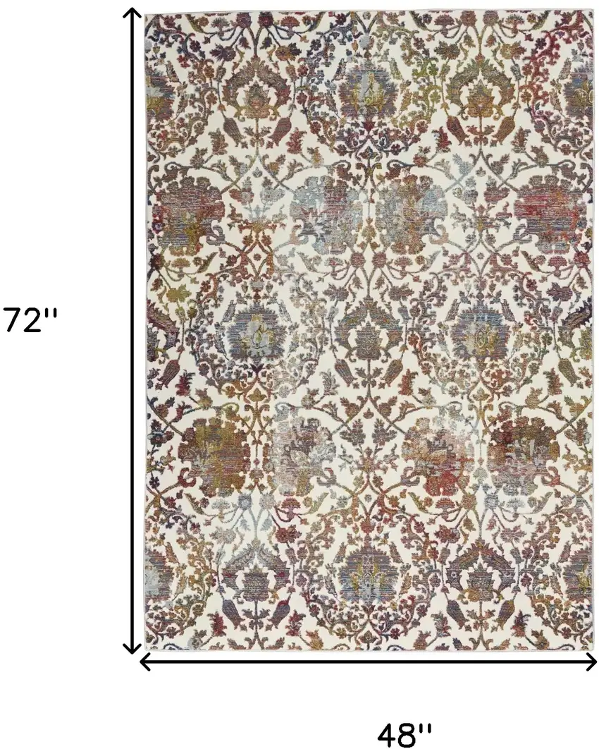 White and Golden Brown Floral Distressed Non Skid Area Rug Photo 3