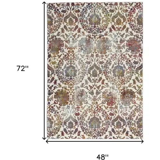 White and Golden Brown Floral Distressed Non Skid Area Rug Photo 3