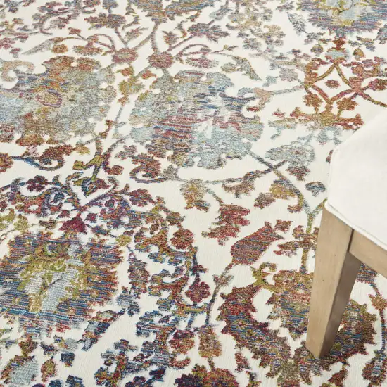 White and Golden Brown Floral Distressed Non Skid Area Rug Photo 9