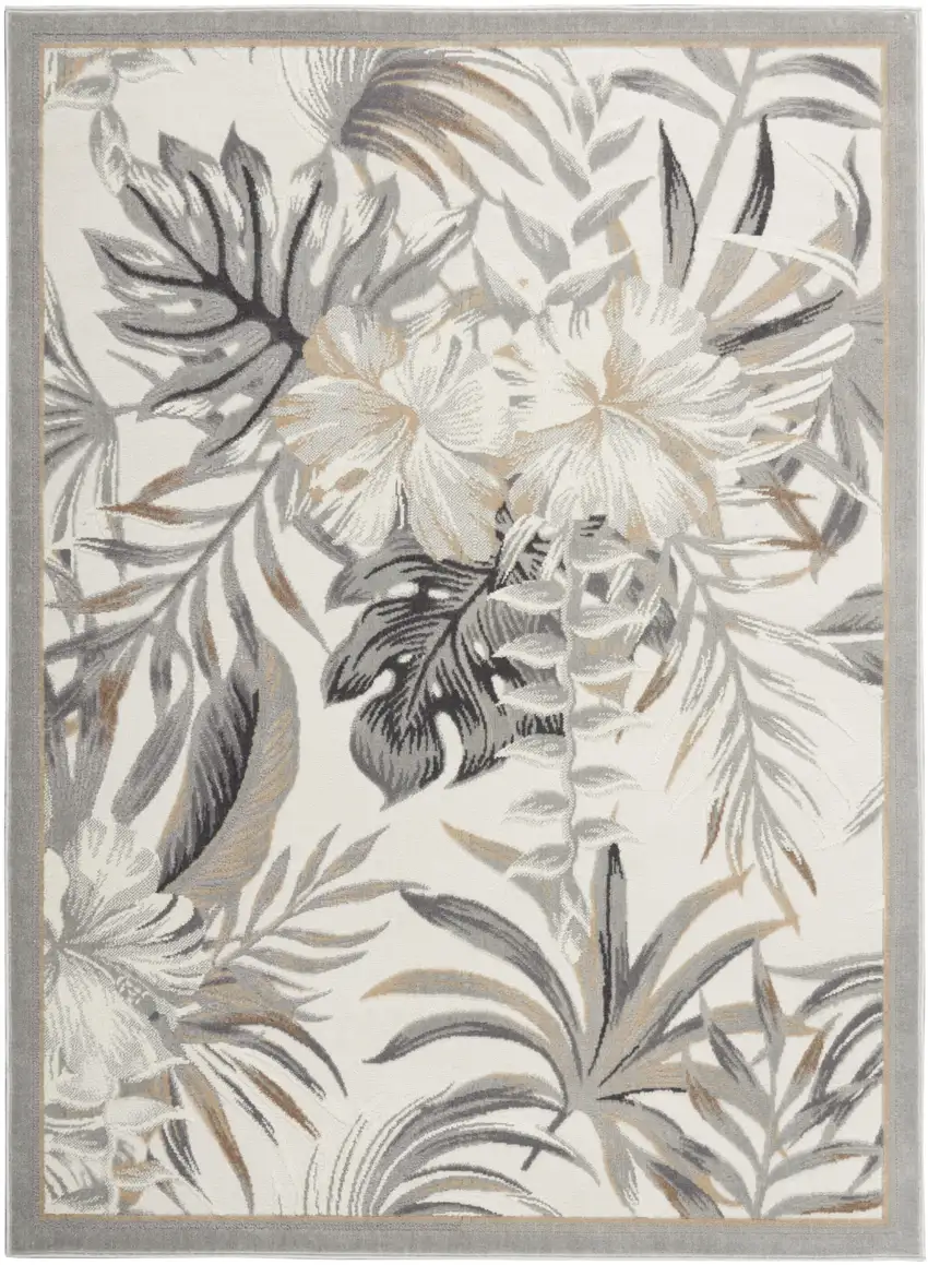 White and Golden Brown Floral Distressed Non Skid Area Rug Photo 6