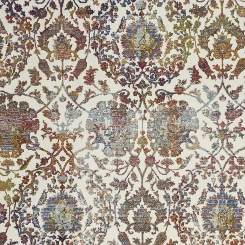 White and Golden Brown Floral Distressed Non Skid Area Rug Photo 8