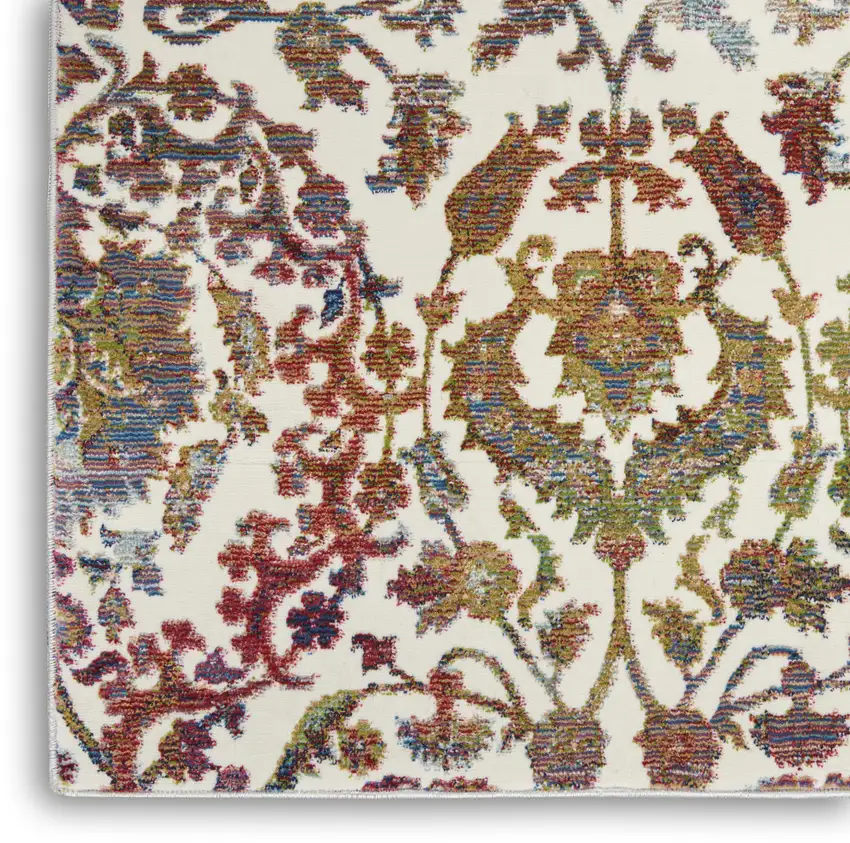 White and Golden Brown Floral Distressed Non Skid Area Rug Photo 8