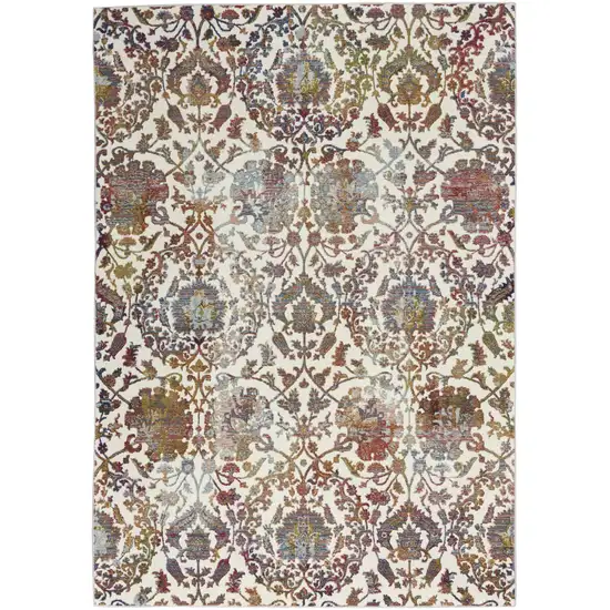 White and Golden Brown Floral Distressed Non Skid Area Rug Photo 1