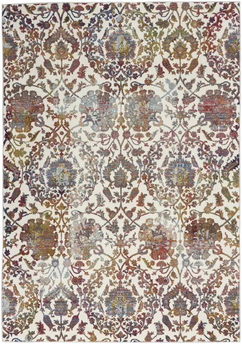 White and Golden Brown Floral Distressed Non Skid Area Rug Photo 1