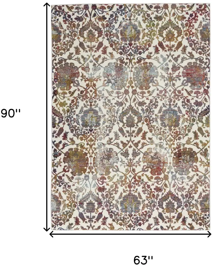 White and Golden Brown Floral Distressed Non Skid Area Rug Photo 3