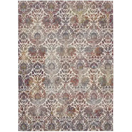 White and Golden Brown Floral Distressed Non Skid Area Rug Photo 1