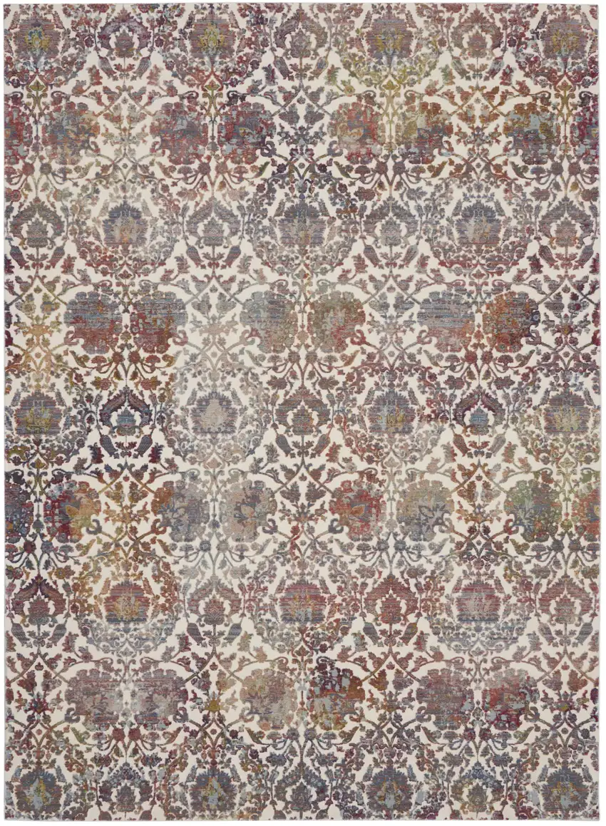 White and Golden Brown Floral Distressed Non Skid Area Rug Photo 1