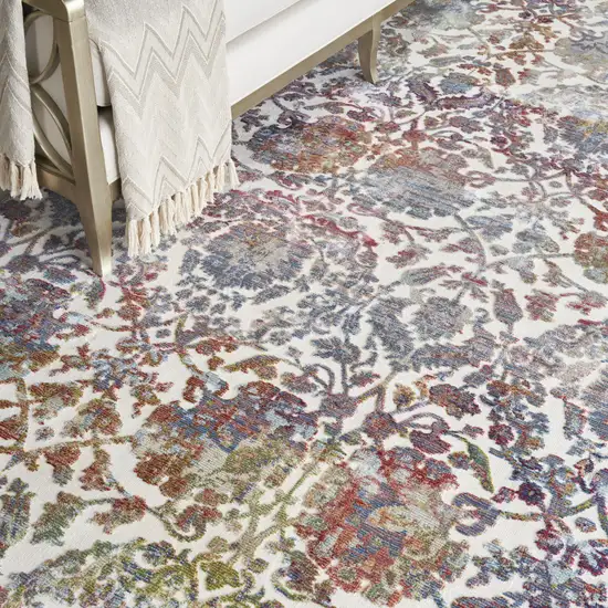 White and Golden Brown Floral Distressed Non Skid Area Rug Photo 4