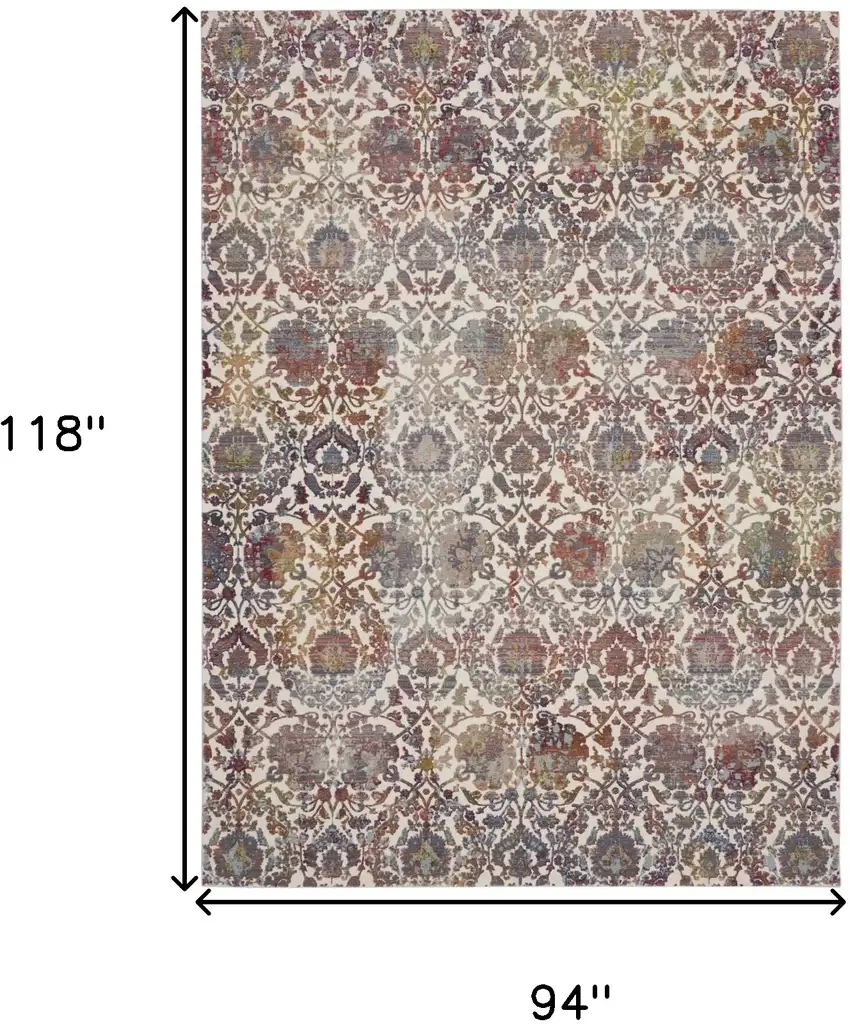 White and Golden Brown Floral Distressed Non Skid Area Rug Photo 3