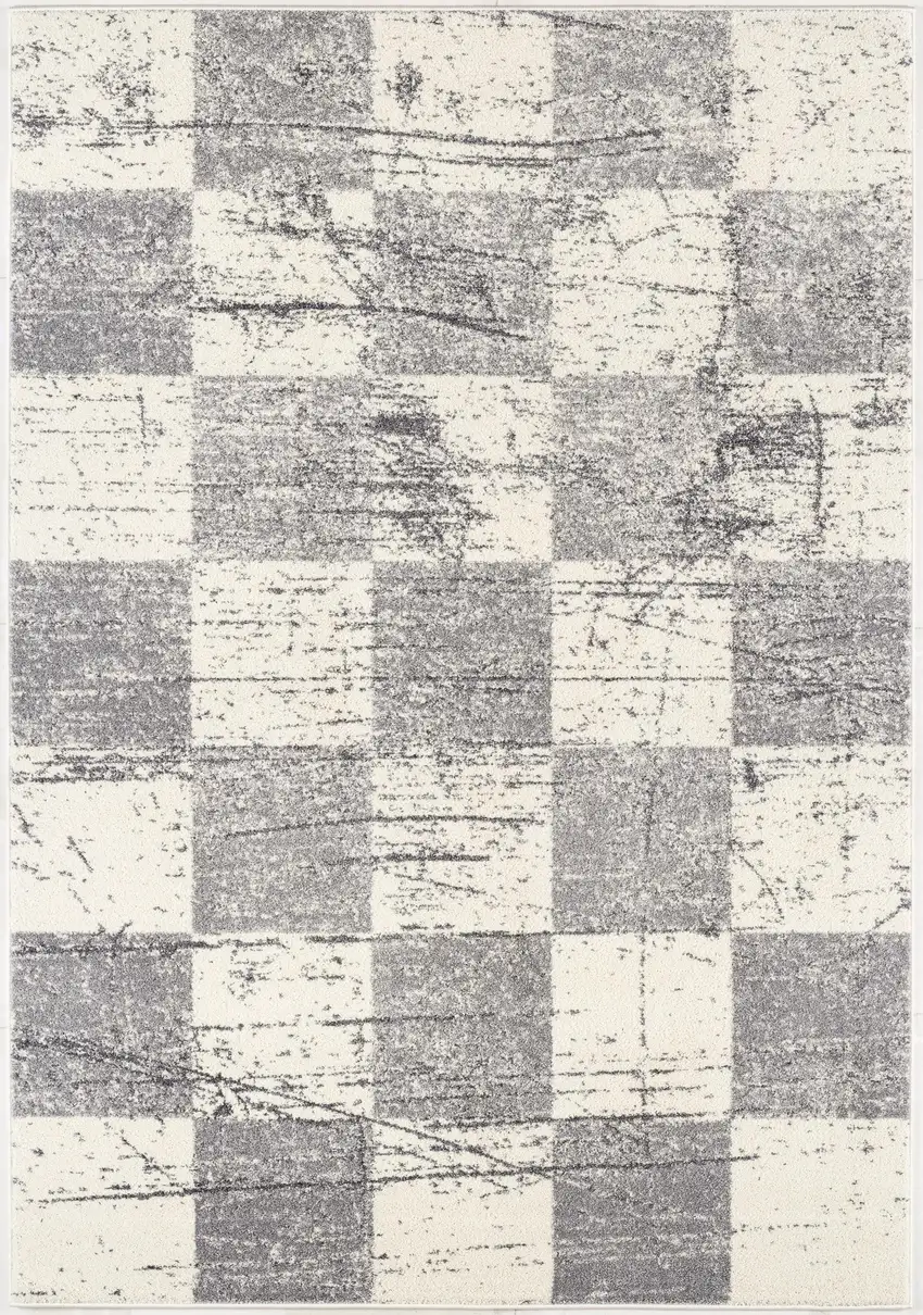 White and Gray Checkered Area Rug Photo 4