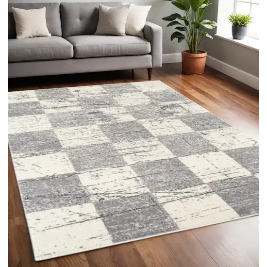 White And Gray Checkered Area Rug Photo 1
